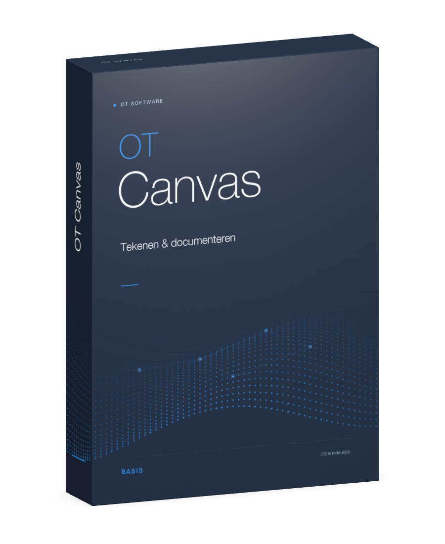 Donkerblauwe OT Canvas-softwareverpakking: tekenen en documenteren.
